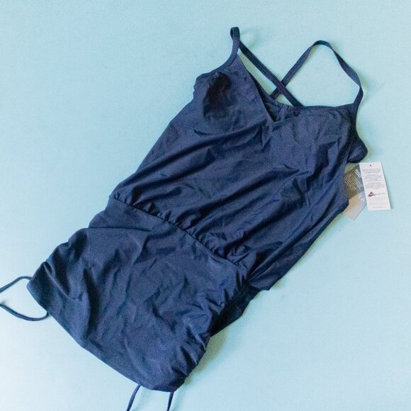 NEW Athleta Navy Blue Side Scrunch Scoop Neck Tankini Top Size 34 B/C - Picture 2 of 9